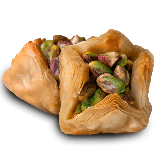 Premium Pistachio Baklava (Bukaj) Filo Parcels) by Kweider Damascene Sweets - premium Middle Eastern dessert