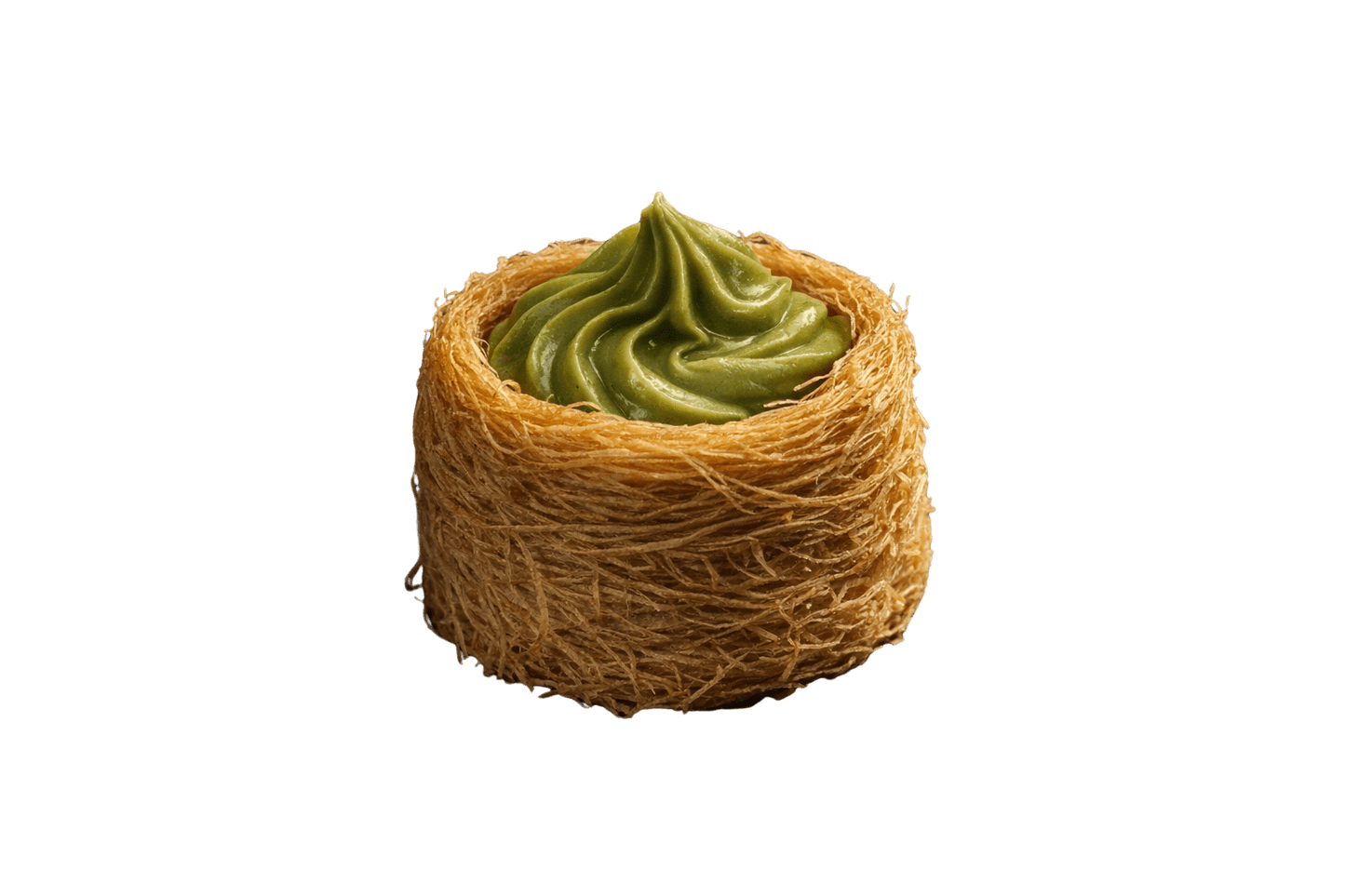 Premium Trio Creams Knafeh (Osh El Bulbul) Bird's Nests) Pistachio, Caramelised Biscuit, and Hazelnut Chocolate by Kweider Damascene Sweets - premium Middle Eastern dessert