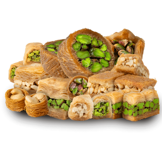Premium Pistachio, Cashew, and Walnut Baklava Assortment by Kweider Damascene Sweets - premium Middle Eastern dessert
