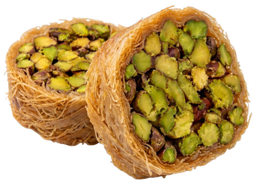 Premium Extra Pistachio Knafeh ('Mabrouma' Loaded Twisted Rolls) - Kweider Sweets