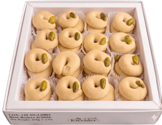 Premium Pistachio Shortbread ('Ghraybeh) - Kweider Sweets