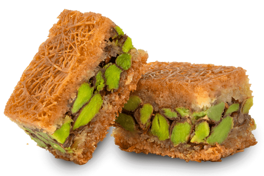 Premium Roasted Knafeh with Pistachio (Red Ballorieh) by Kweider Damascene Sweets - premium Middle Eastern dessert