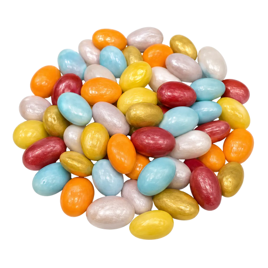 Traditional Syrian Malbas — whole almonds coated in a crisp, colourful sugar shell, perfect for hospitality, gifting and celebrations.