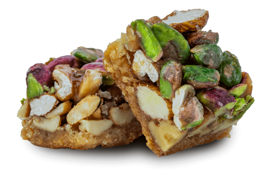 Premium Mixed Nuts Open-Faced Tray Knafeh (Ballorieh) by Kweider Damascene Sweets - premium Middle Eastern dessert