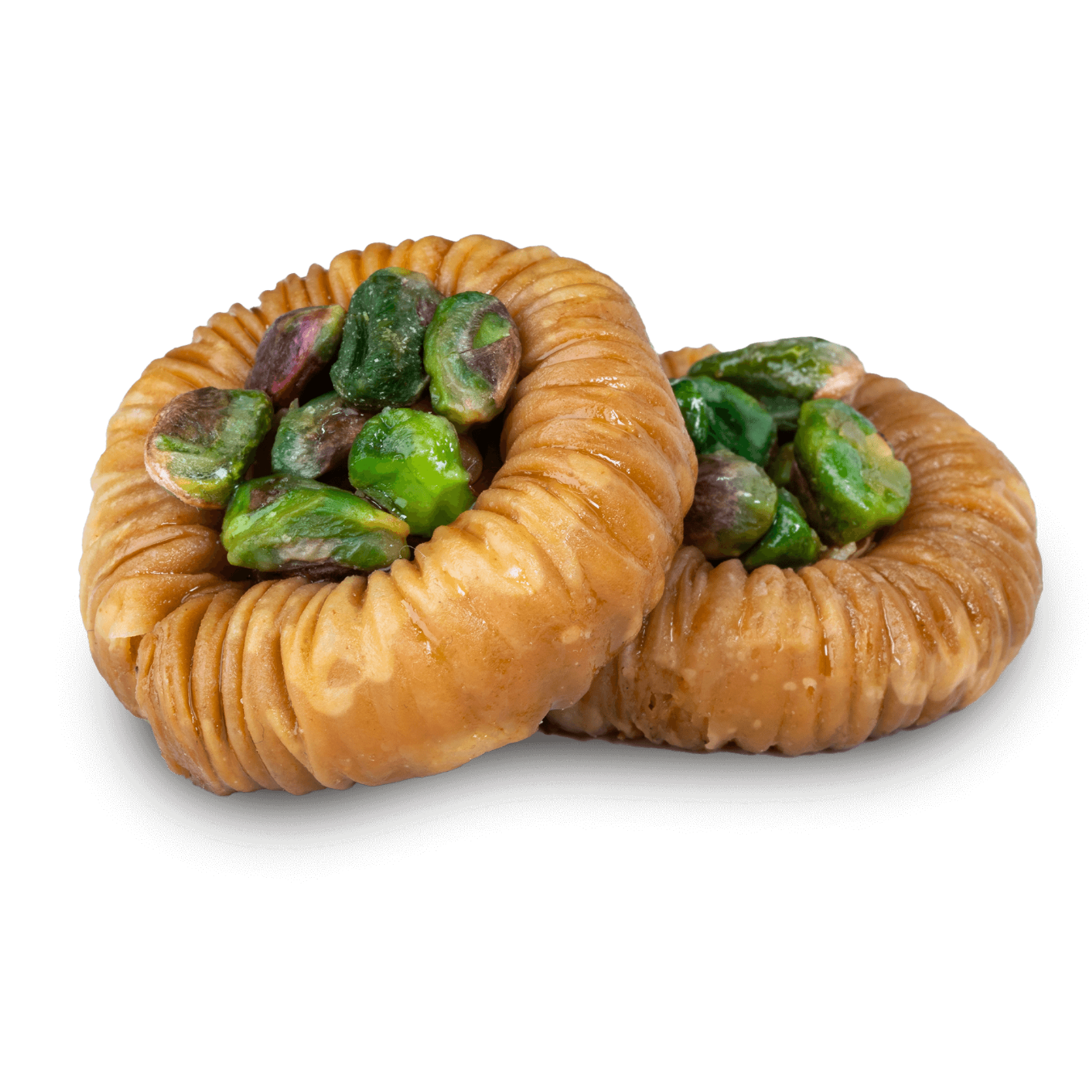 Premium Pistachio Baklava (Asawer) Filo Rings) by Kweider Damascene Sweets - premium Middle Eastern dessert
