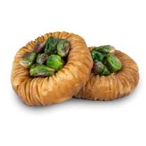 Premium Pistachio Baklava (Asawer) Filo Rings) by Kweider Damascene Sweets - premium Middle Eastern dessert