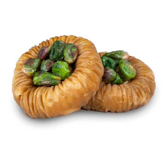 Premium Pistachio Baklava (Asawer) Filo Rings) by Kweider Damascene Sweets - premium Middle Eastern dessert