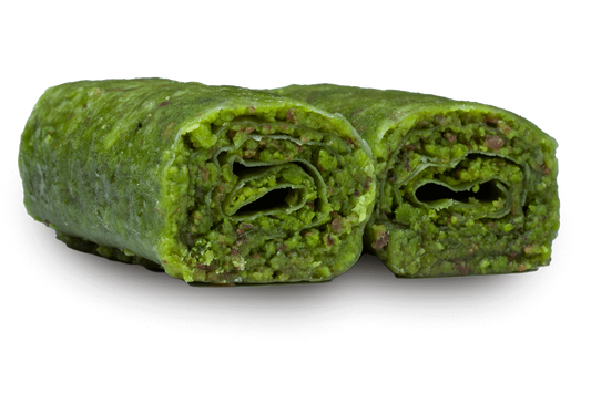 Premium Emerald Pistachio Baklava (Asabe) Green Rolls) by Kweider Damascene Sweets - premium Middle Eastern dessert