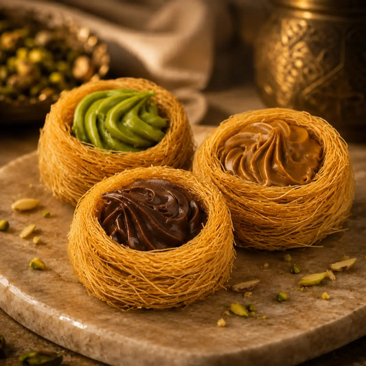 Trio Creams Knafeh with Pistachio, Biscuit and Chocolate - Kweider Sweets
