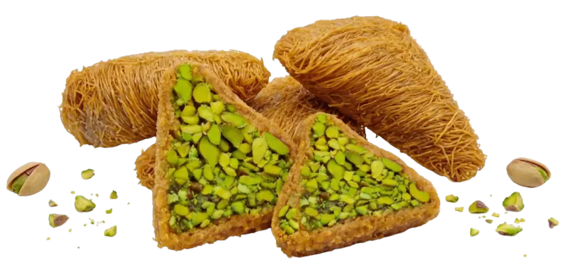 Premium Pistachio Knafeh ('Faysaliyat' Crispy Triangles) - Kweider Sweets