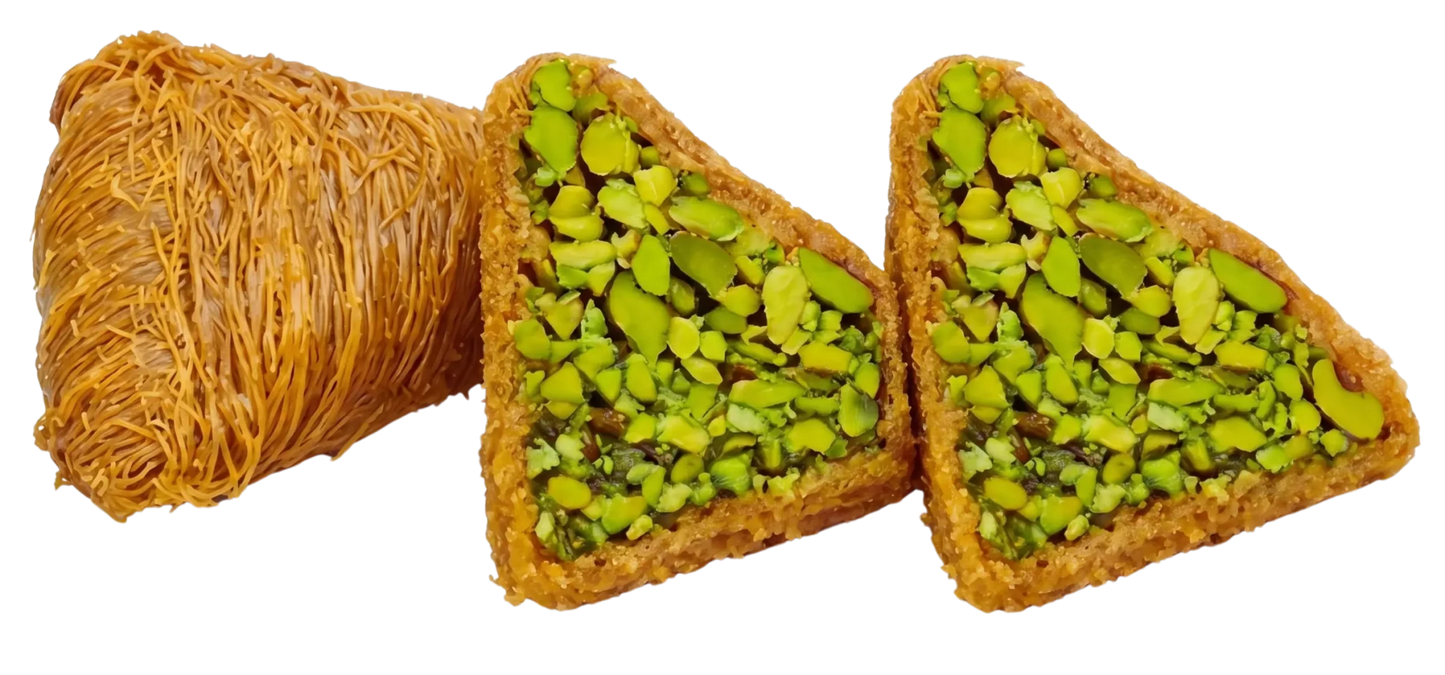 Premium Pistachio Knafeh ('Faysaliyat' Crispy Triangles) - Kweider Sweets