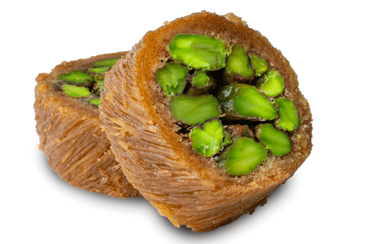 Premium Pistachio Knafeh (Mabrouma) Twisted Rolls) by Kweider Damascene Sweets - premium Middle Eastern dessert