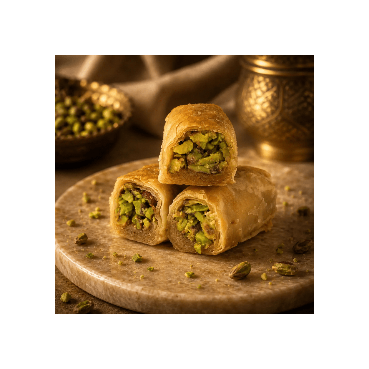 Pistachio Finger (Baklava Filo Rolls) - Kweider Sweets