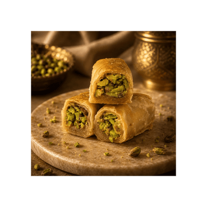 Pistachio Finger (Baklava Filo Rolls) - Kweider Sweets