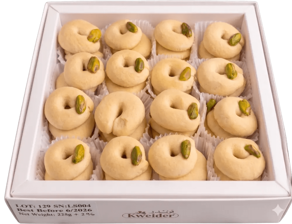Premium Pistachio Shortbread ('Ghraybeh) - Kweider Sweets