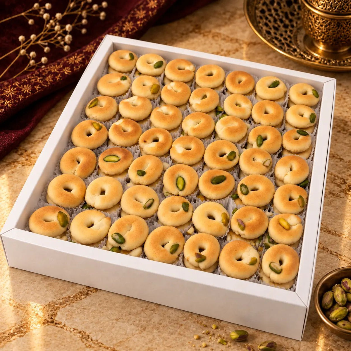Pistachio Ghraybeh Shortbread - Kweider Sweets