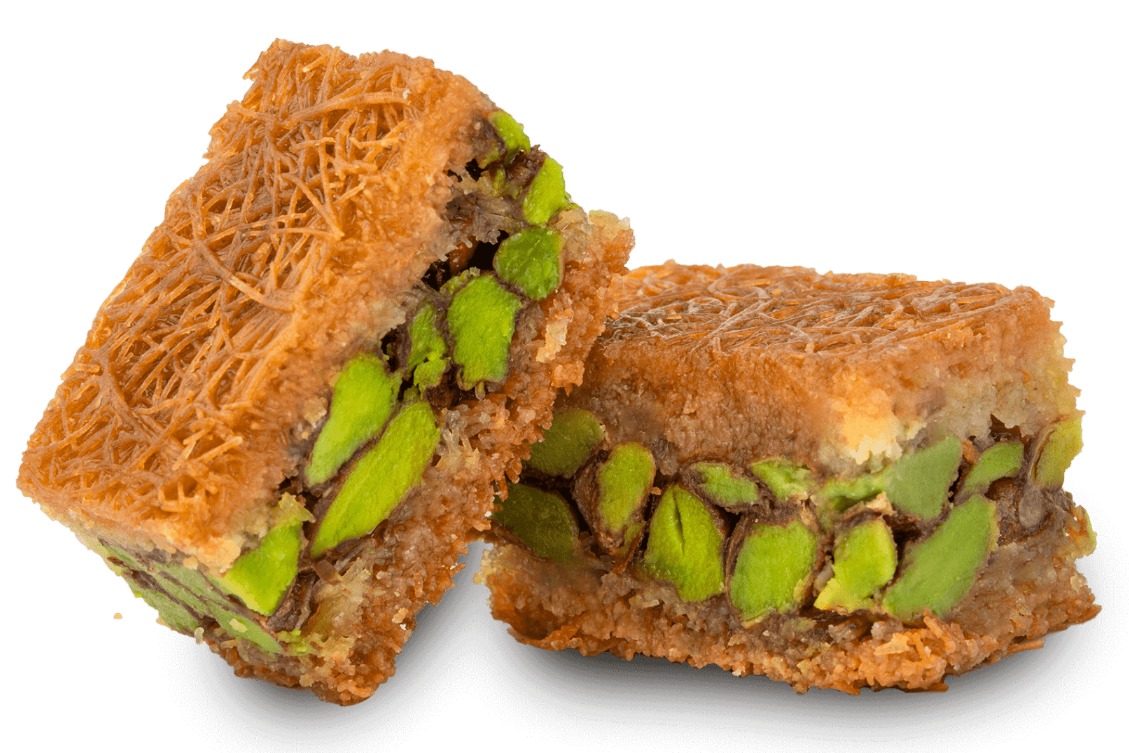 Premium Roasted Knafeh with Pistachio (Red Ballorieh) by Kweider Damascene Sweets - premium Middle Eastern dessert