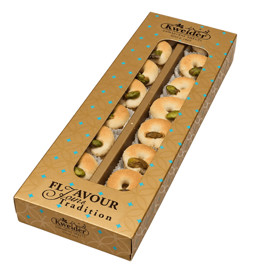 Extra Pistachio Ghraybeh Shortbread - Kweider Sweets