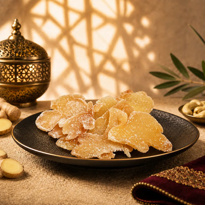 Luxury presentation of Kweider dried ginger pieces for sharing and gifting
