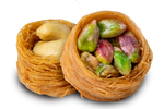 Premium Pistachio and Cashew Knafeh (Osh El Bulbul) Bird's Nests Assortment) by Kweider Damascene Sweets - premium Middle Eastern dessert