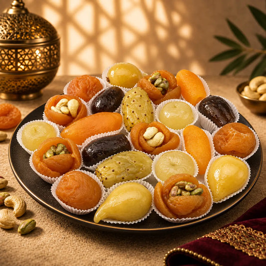 Assorted glacé fruits inspired by Syrian Damascene and Levantine confectionery
